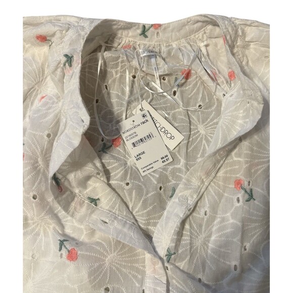 Nordstrom Stitch Drop White Eyelet Pink Floral Stitched Women’s Dress Size L - Picture 2 of 3